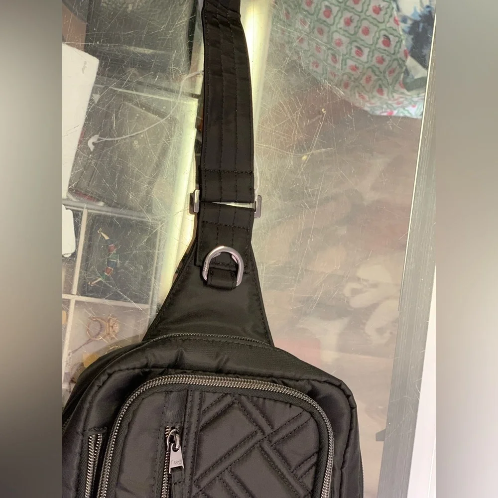 Lug Black Quilted Sling Cross-Body Backpack W/Multi-Zipped Pockets